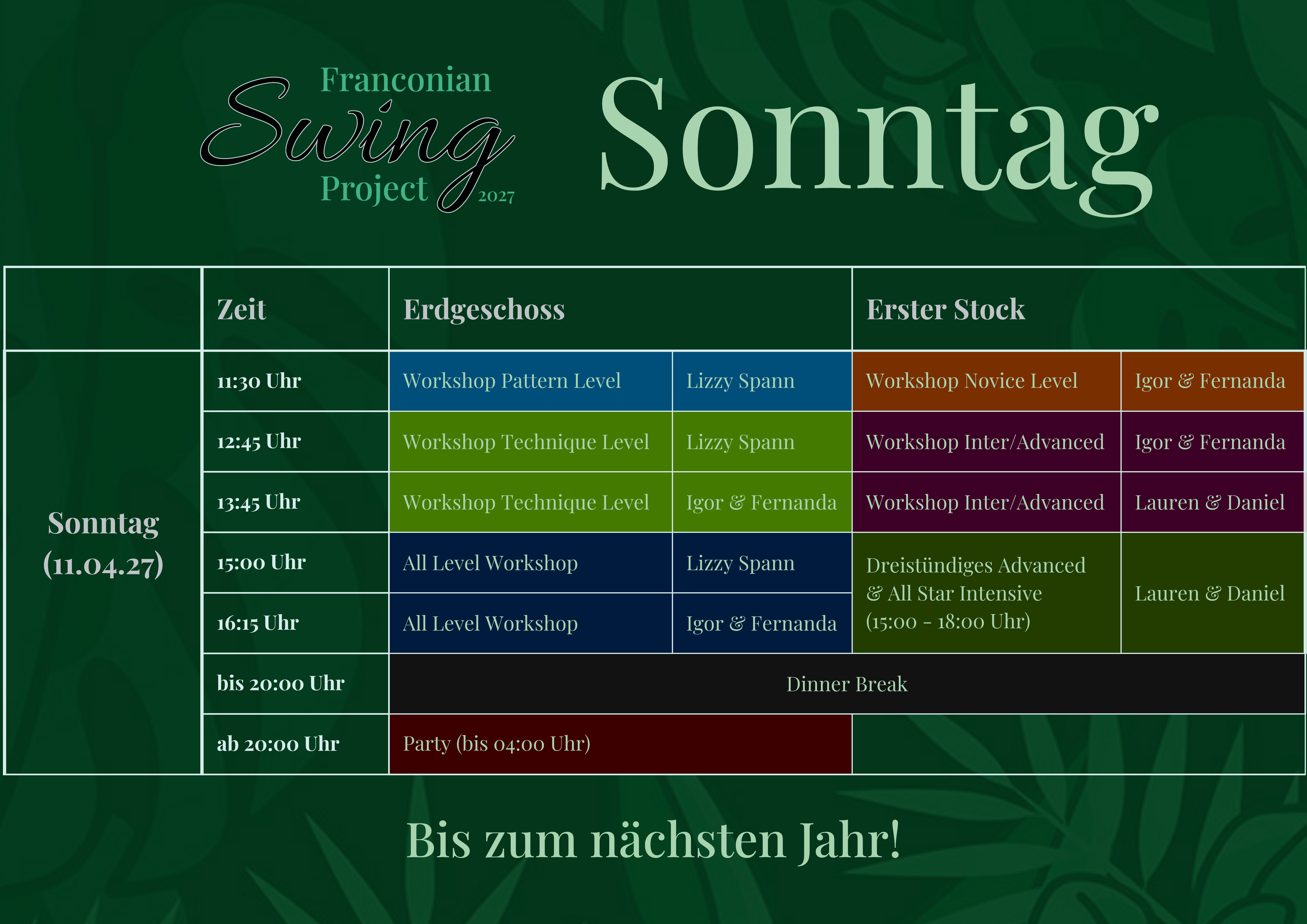 Stundenplan Sonntag